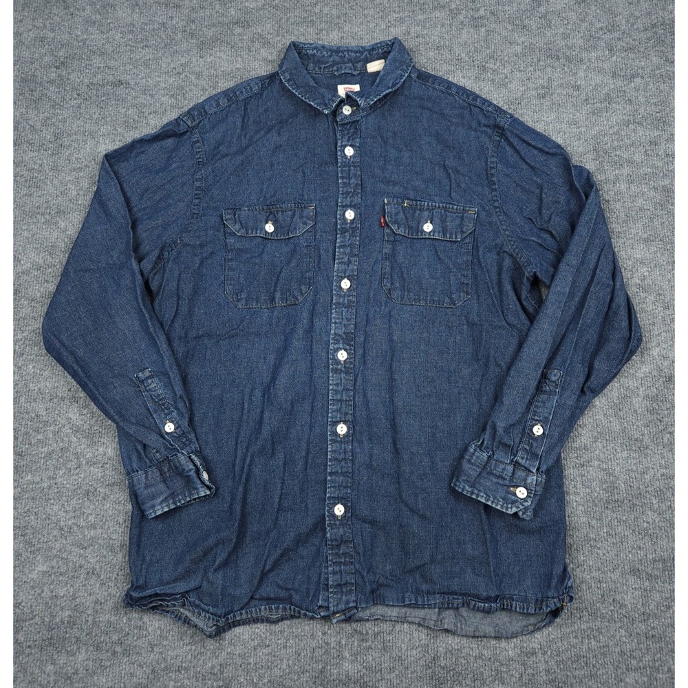 Levi's Chambray Shirt Men's Large Blue Button Up Pockets Long Sleeve